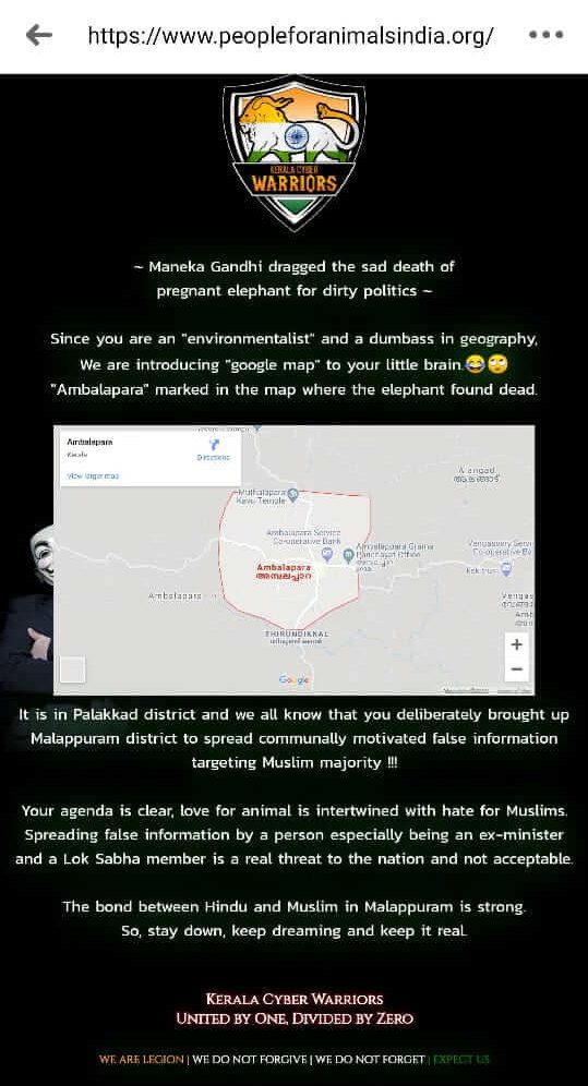 Maneka Gandhi’s People for Animals website hacked by Kerala Cyber Warriors