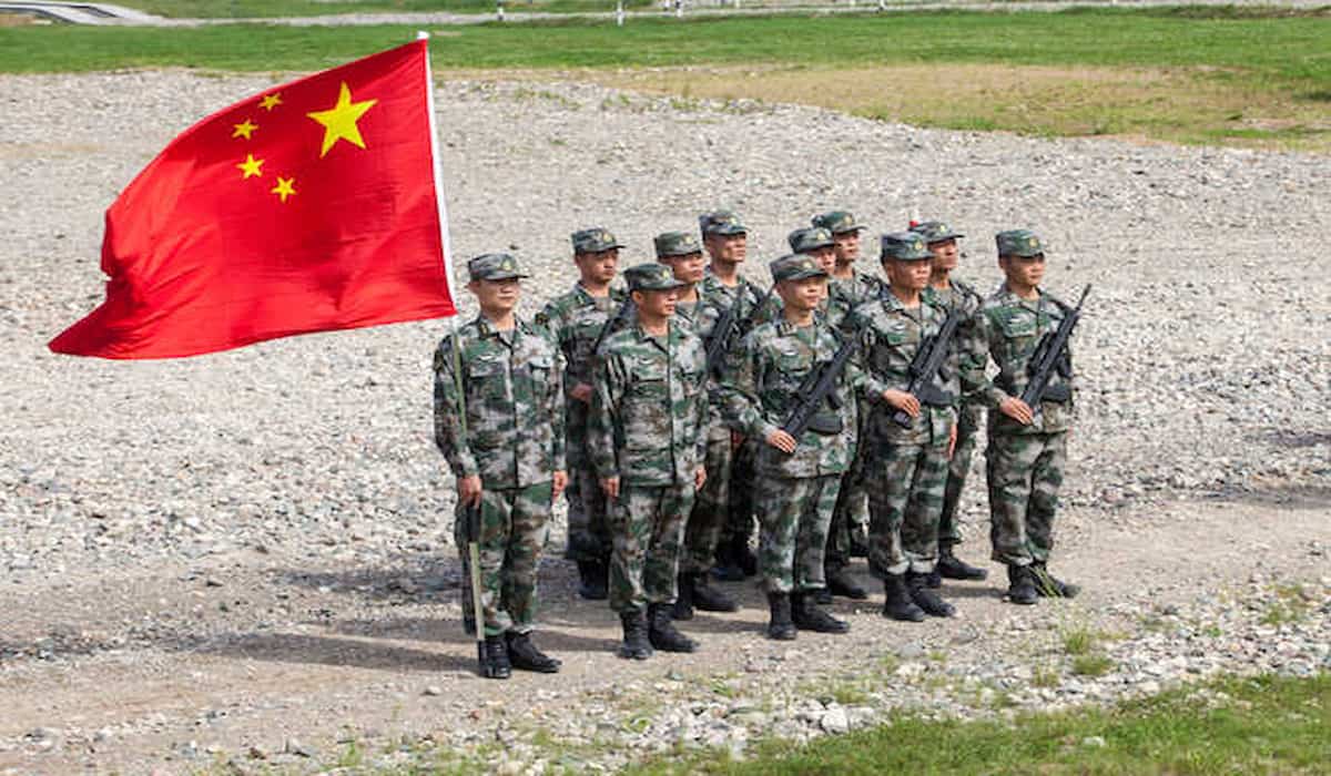 Chinese Army Waves Chinese Flags in Demchok